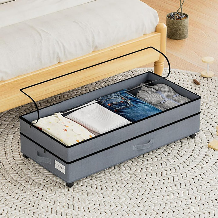 JAOGAUS Unterbett-Aufbewahrungsboxen auf Rollen, 2er-Set 75L Unterbett-Organizer mit Deckel, Höhenve