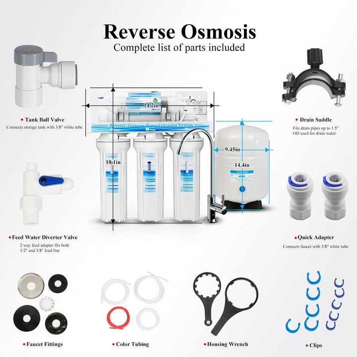 Geekpure 6-stufiges Umkehrosmose Trinkwasser Filtersystem mit Alkalischem pH+ Remineralisierungs Fil
