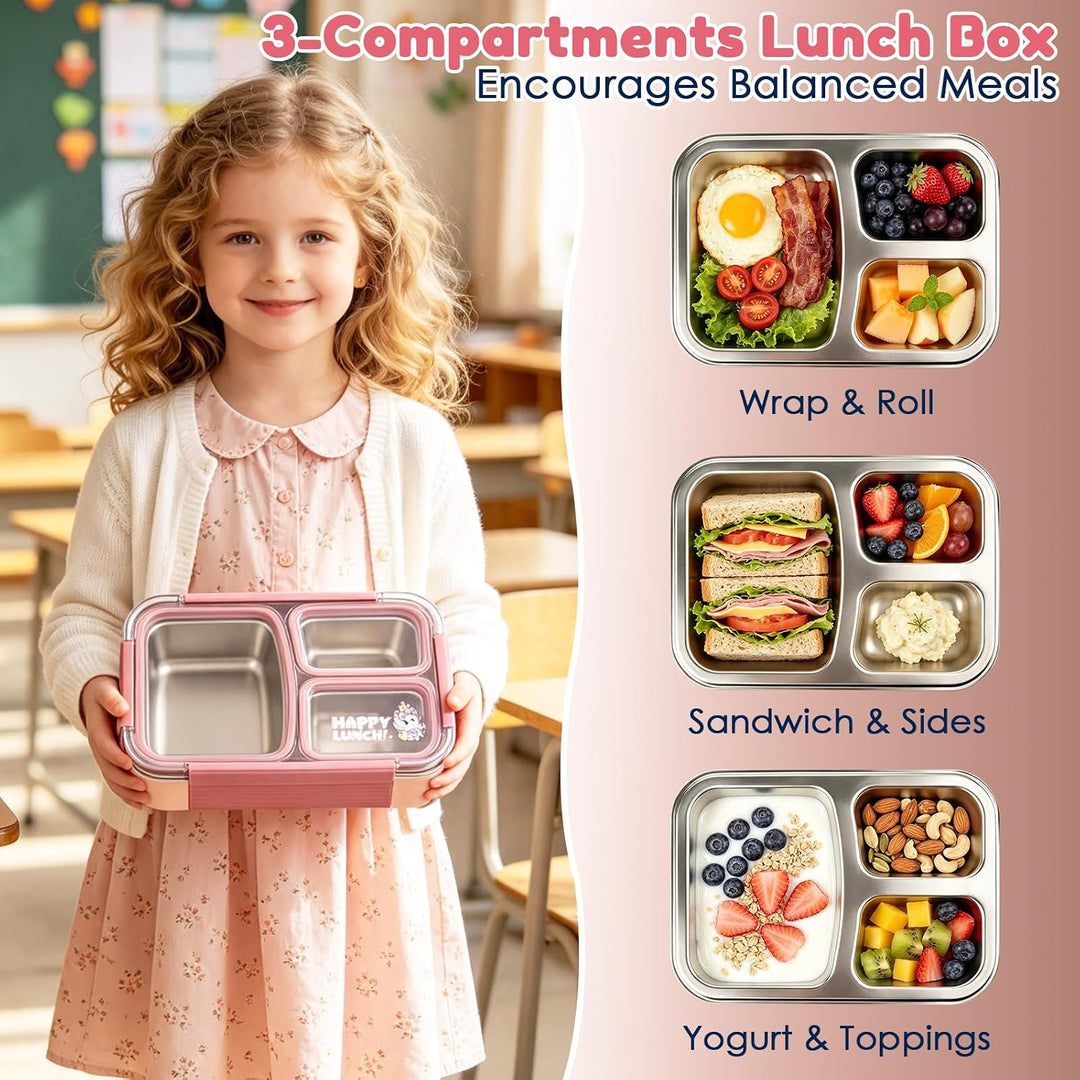 Kinder Brotdose Edelstahl Lunchbox,800ml Brotdose Kinder,Erwachsene Rosa, Rosa