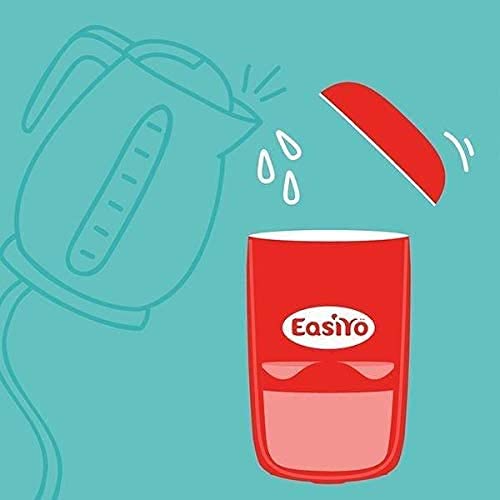 Roter EasiYo Joghurtbereiter (1kg) Starterset | Enthält 4 Beutel Naturjoghurt, Erdbeere, Vanille und