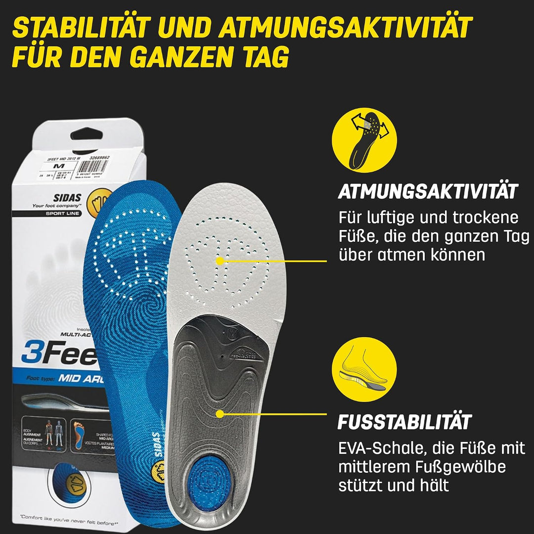 Sidas 3Feet Mid Arch Insoles - SS21 Blau 46-48 (XXL ), Blau 46-48 (XXL )