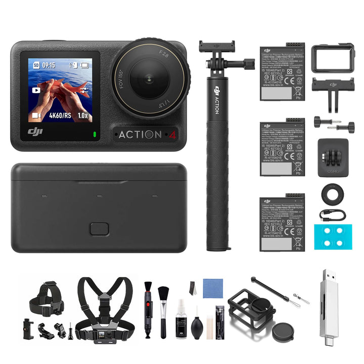 DJI Osmo Action 4 Adventure-Combo Bundle– 4K/120fps wasserdichte Kamera, 1/1,3-Zoll-Sensor, 10-Bit u