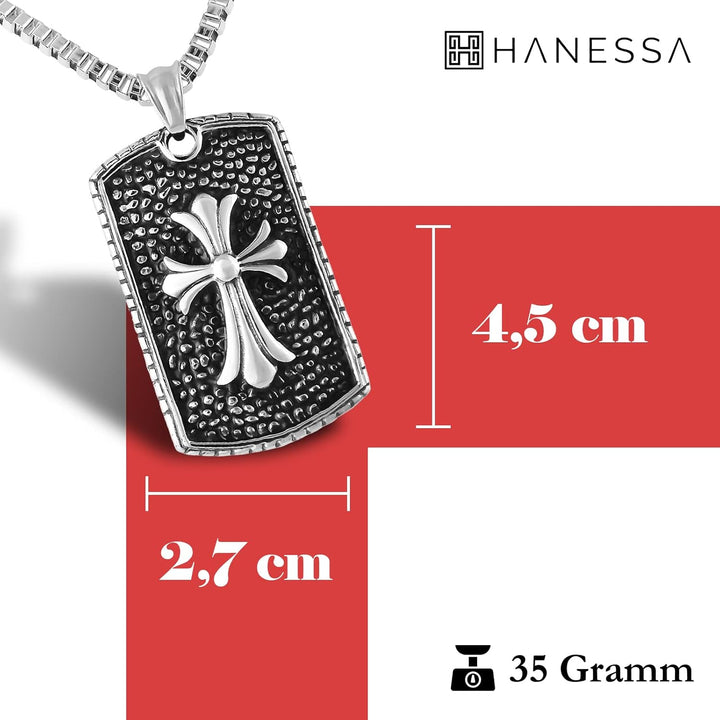 Hanessa Personalisierte Kette mit Gravur Edelstahl 60 cm mit Anhänger Dog Tag mit Kreuz in silber/sc
