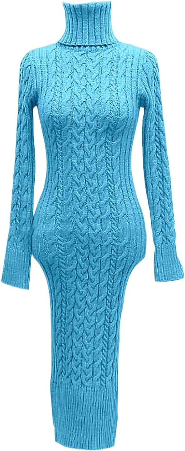 2025- für Damen gestrickte figurbetonte Midi-Pullover-Kleider Cardigan Mit Damen Blau S, Blau S
