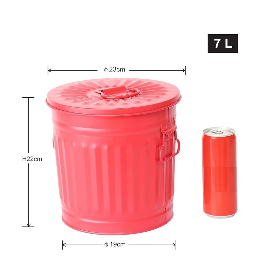 Mülleimer Kinderzimmer kleiner Metalleimer Blecheimer mit Deckel | Rot | Ø 21,5 cm, Höhe 21,5 cm, 7