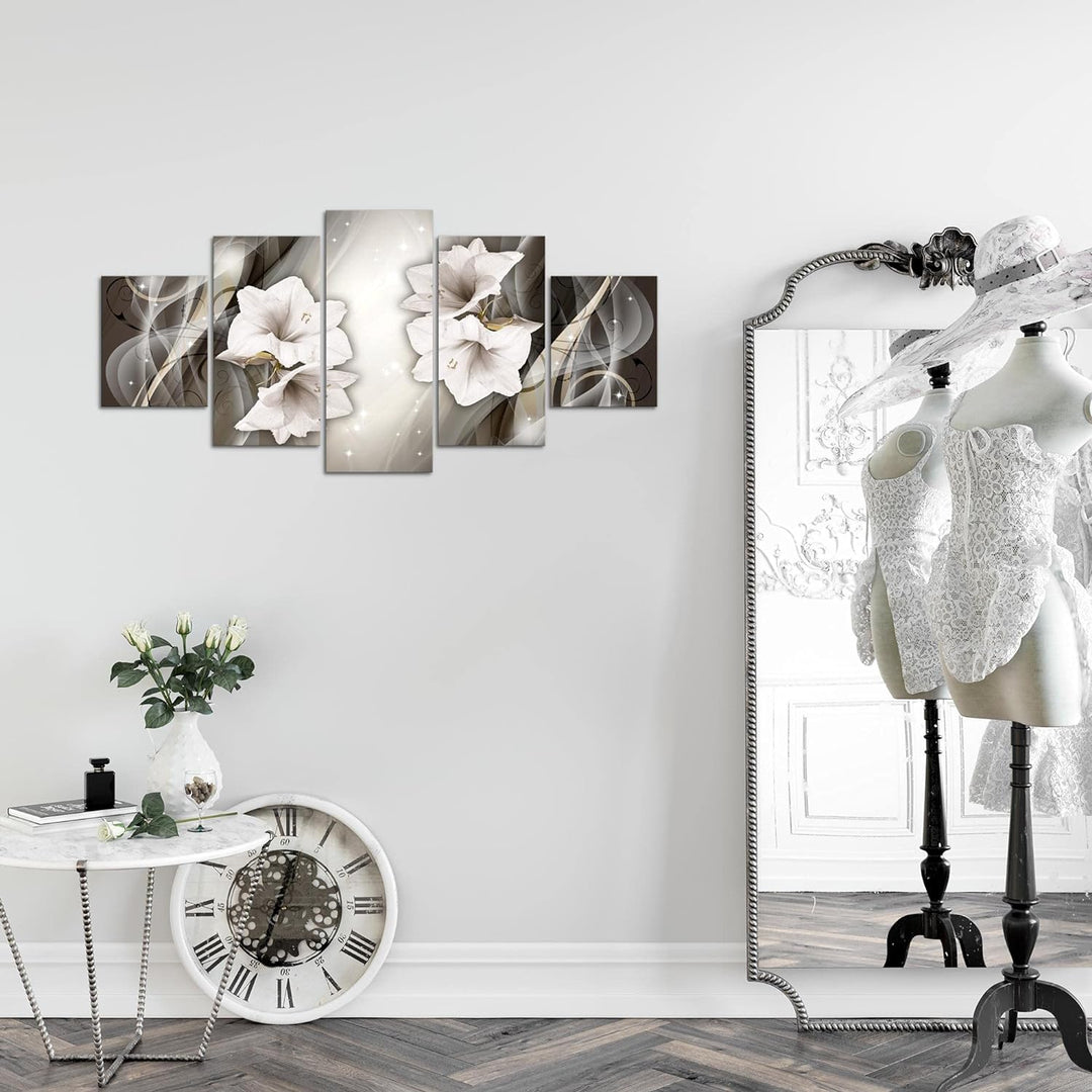 Runa Art Wandbilder Blumen Lilien 5 Teilig Bild auf Vlies Leinwand Deko Wohnzimmer Abstrakt Schwarz