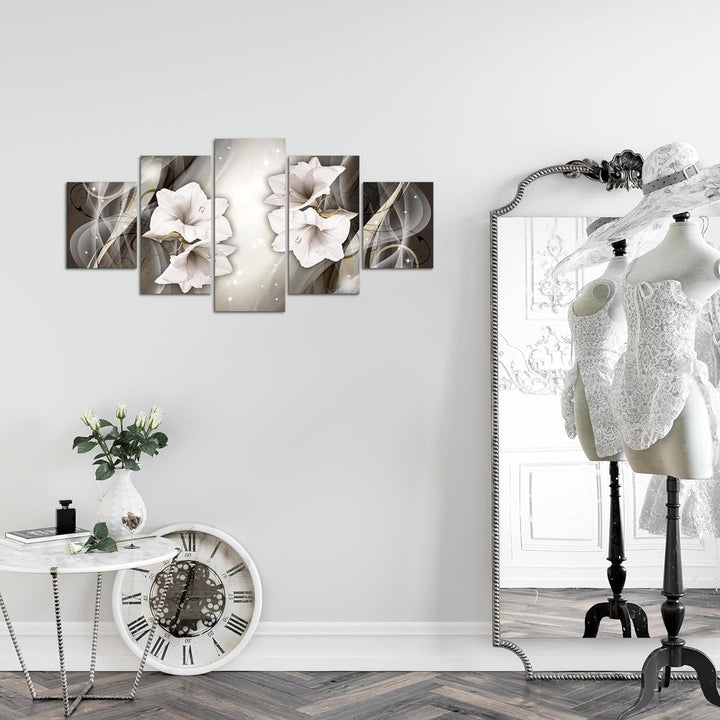Runa Art Wandbilder Blumen Lilien 5 Teilig Bild auf Vlies Leinwand Deko Wohnzimmer Abstrakt Schwarz