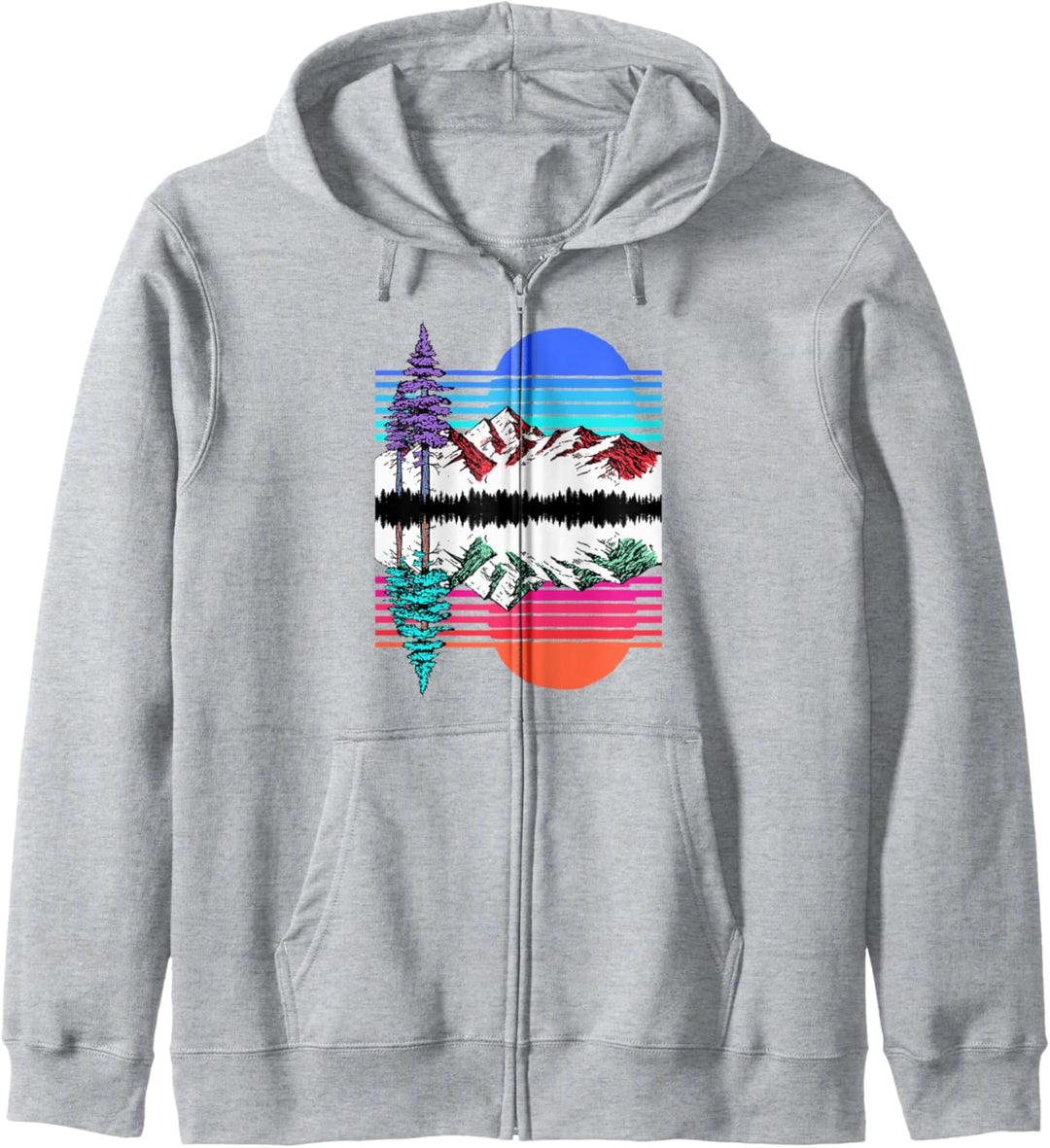 Mountain & Trees Reflection Vintage 80's Vapor Wave Outdoor Kapuzenjacke