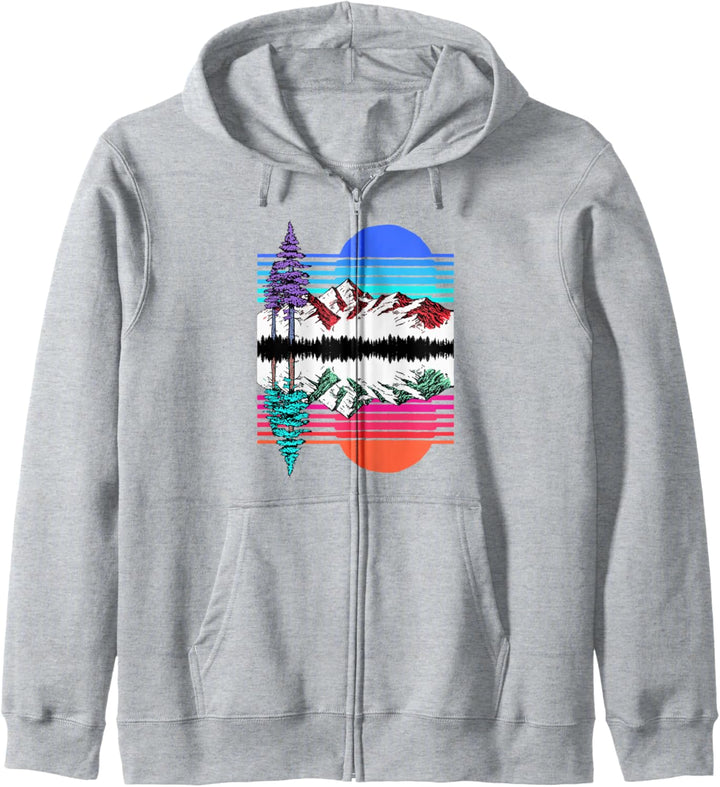 Mountain & Trees Reflection Vintage 80's Vapor Wave Outdoor Kapuzenjacke