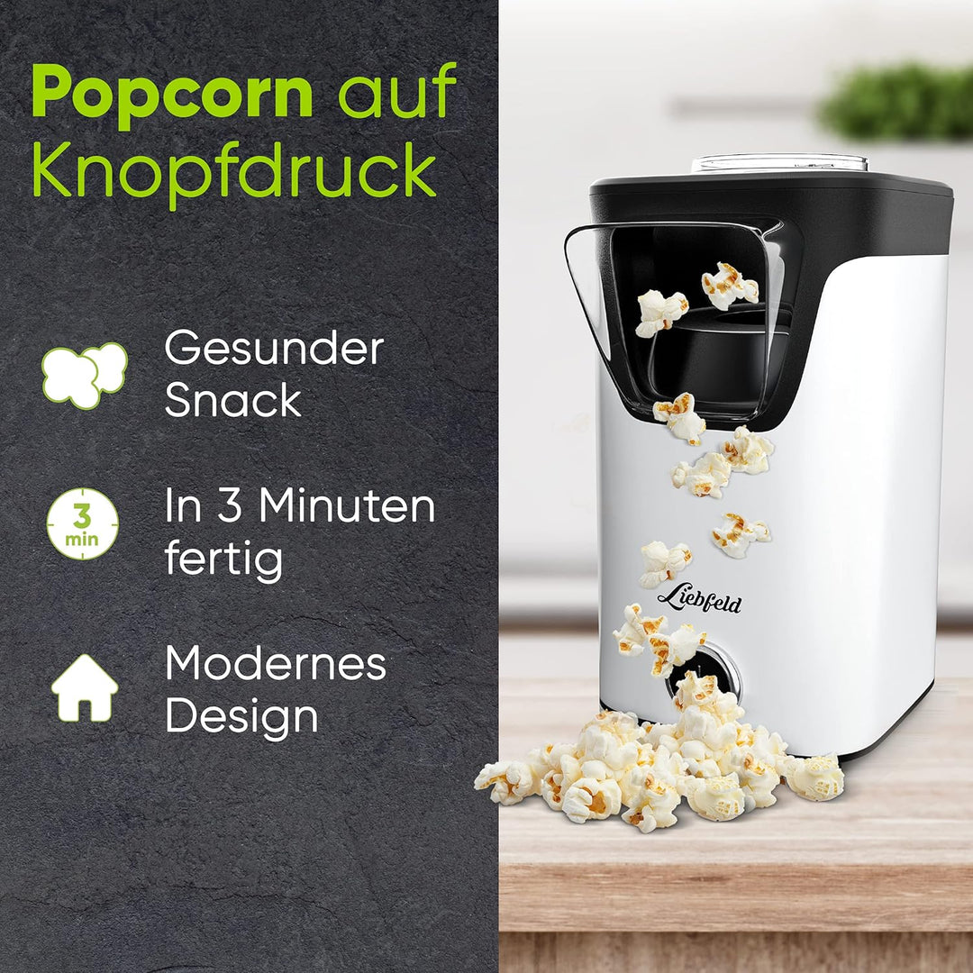 Liebfeld Popcornmaschine - Heissluft Popcorn Maker ohne Fett & Öl - Retro Küchen Gadget für Pop Mais