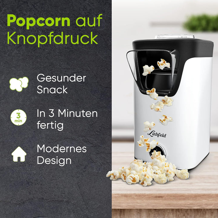 Liebfeld Popcornmaschine - Heissluft Popcorn Maker ohne Fett & Öl - Retro Küchen Gadget für Pop Mais