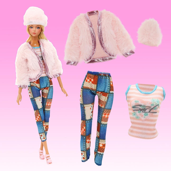 Miunana 28 Kleidung für 30 cm Puppen Puppenkleidung, 1 Mantel 1 Plüschoberteil Outfit 1 Pullover 1 P