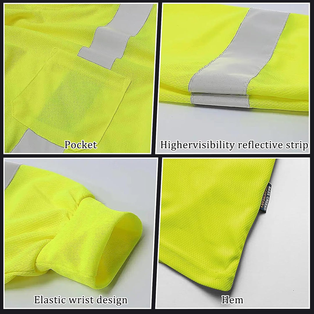 6er-Pack reflektierende Sicherheitsshirts, langärmlig, atmungsaktiv, hochsichtbare reflektierende T-