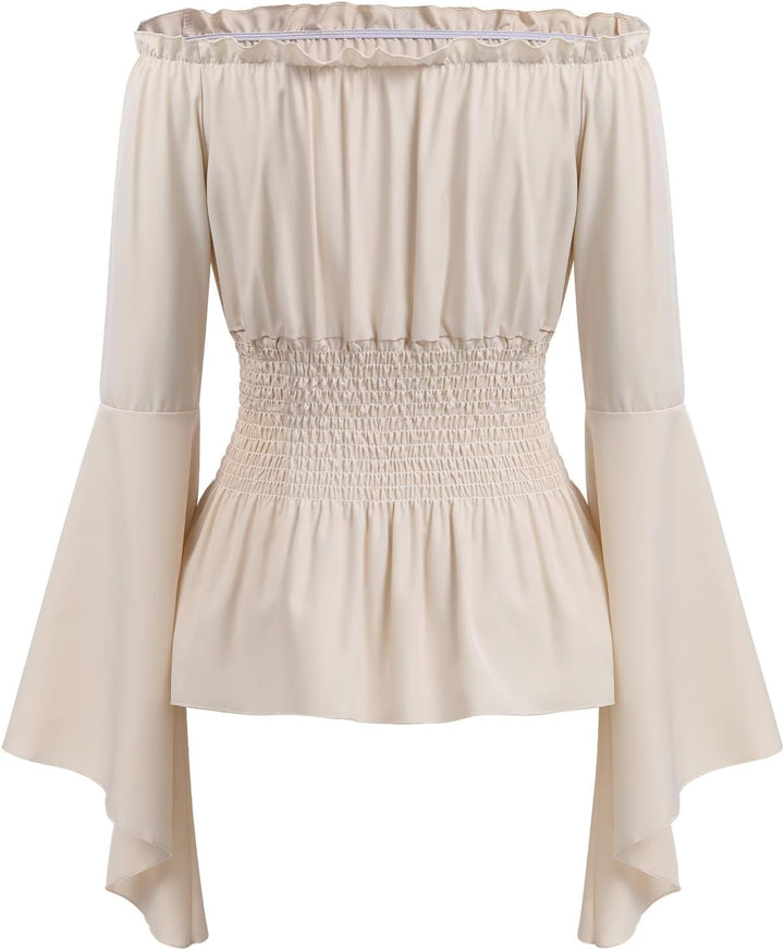 Odizli Mittelalter Kleidung Damen Gothic Steampunk Langarm Off Shoulder Corsett Top + Gürtel Viktori