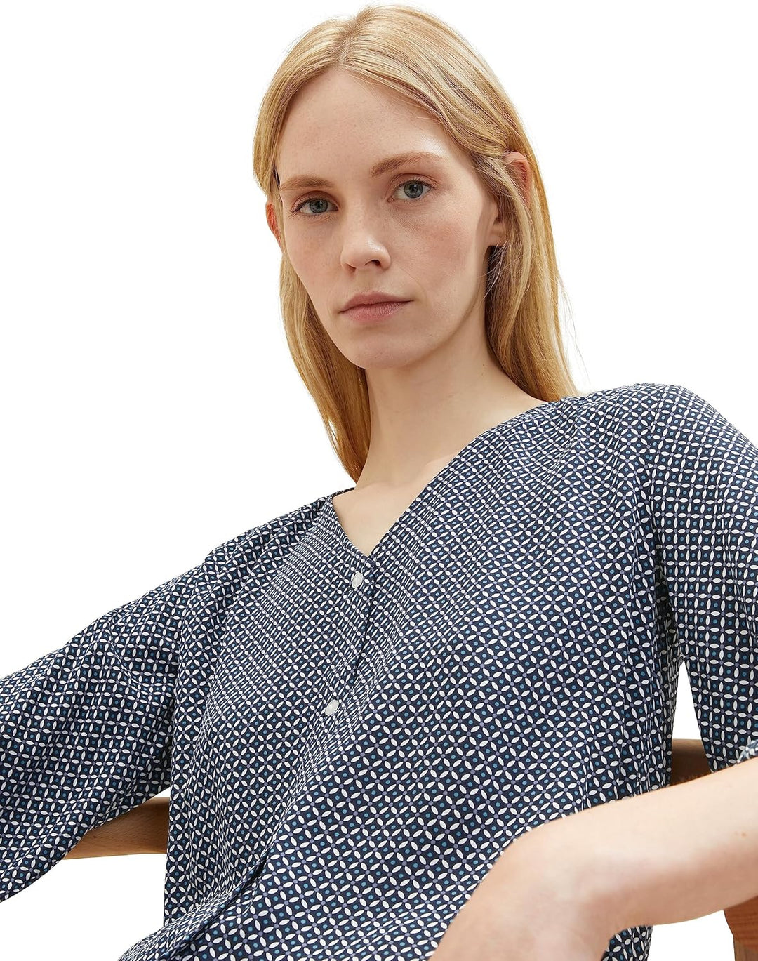TOM TAILOR Damen Bluse mit Muster 34 32365-navy Geometrical Design, 34 32365-navy Geometrical Design