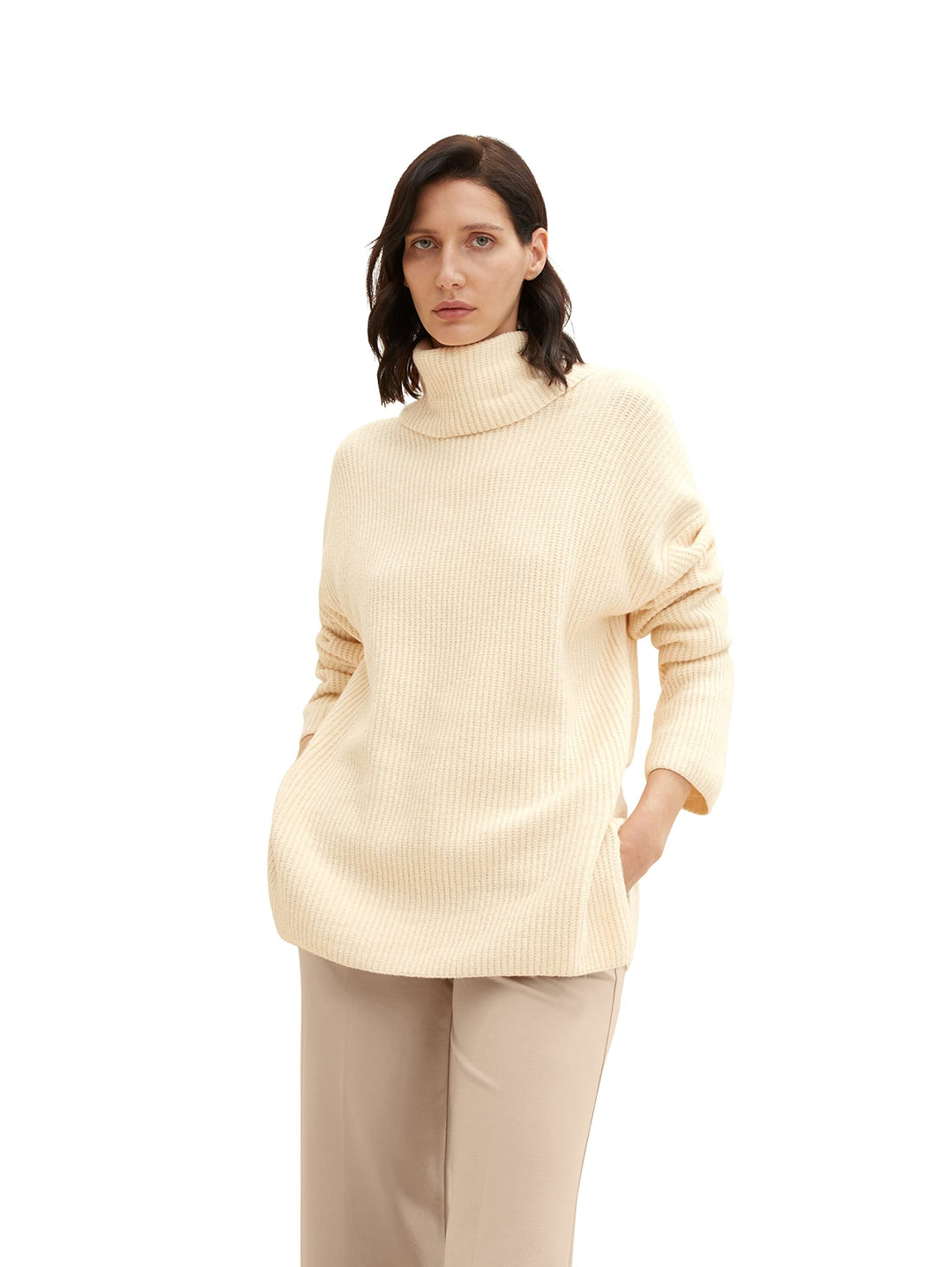 TOM TAILOR Damen Longstyle Rollkragenpullover, 28130 - Soft Buttercream