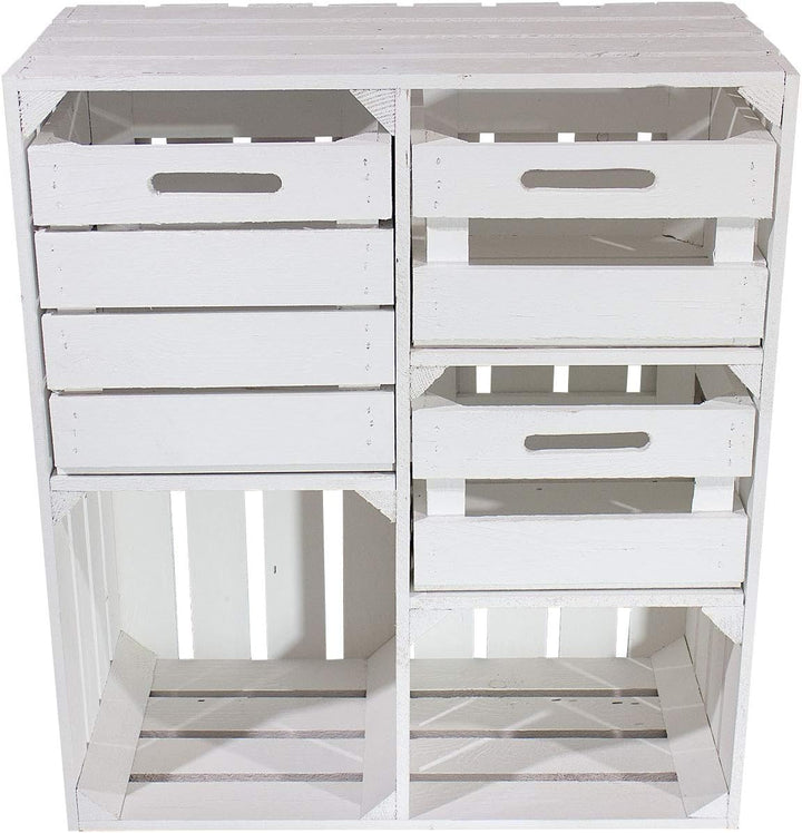 2er Set Weisser Holzschrank mit 3 Schubladen 77cm x 68cm x 35cm Regalsystem Vintage Massive Obstkist