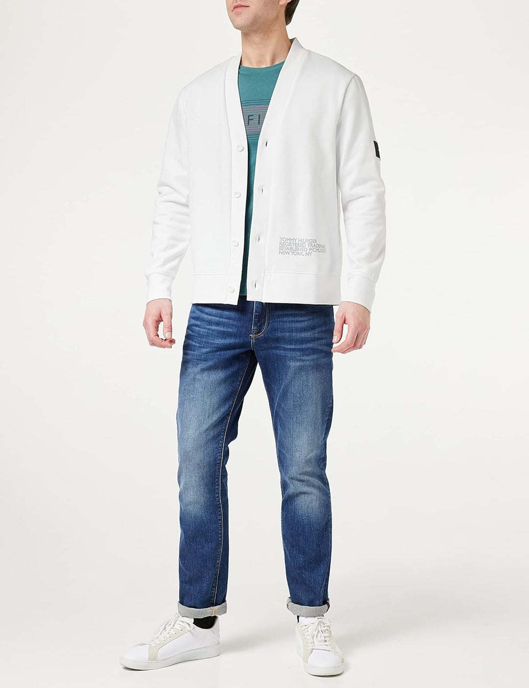 Tommy Hilfiger Herren Badged Graphic Cardigan Strickjacken L Weiss (White), L Weiß (White)