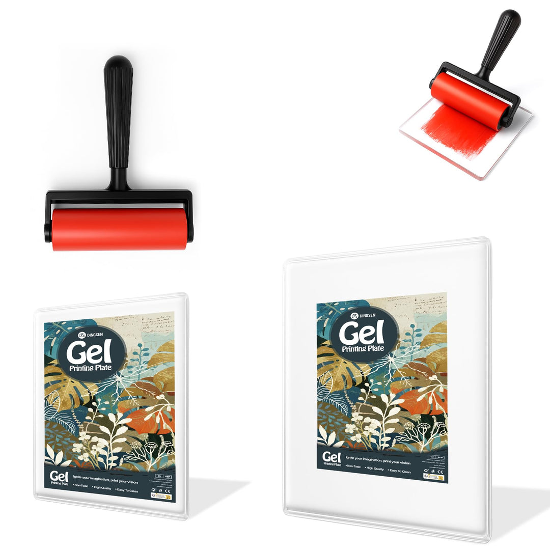 Gel Druckplatte, Wiederverwendbare Gel Printing Plate, Inklusive Mini-Rollerpinsel, Stempeln und Tex