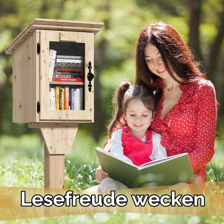 MSFE Kinderregal Bücherregal, Doppelte Kleine Bibliothek Box für Draussen mit Regal, Hängeregal DIY-