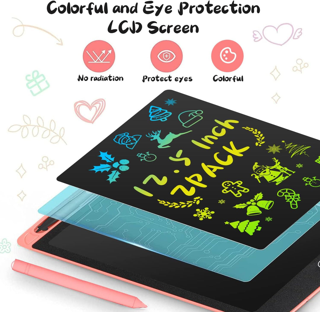 LCD Schreibtafel Spielzeug für Kinder 12.5 Zoll, 2-Pack Maltafel Bunte Kritzeleien, Geschenke für 3-