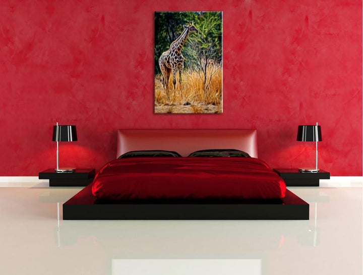 Giraffe beim Fressen Deluxe Format: 100x70 cm auf Leinwand, XXL riesige Bilder fertig gerahmt mit Ke