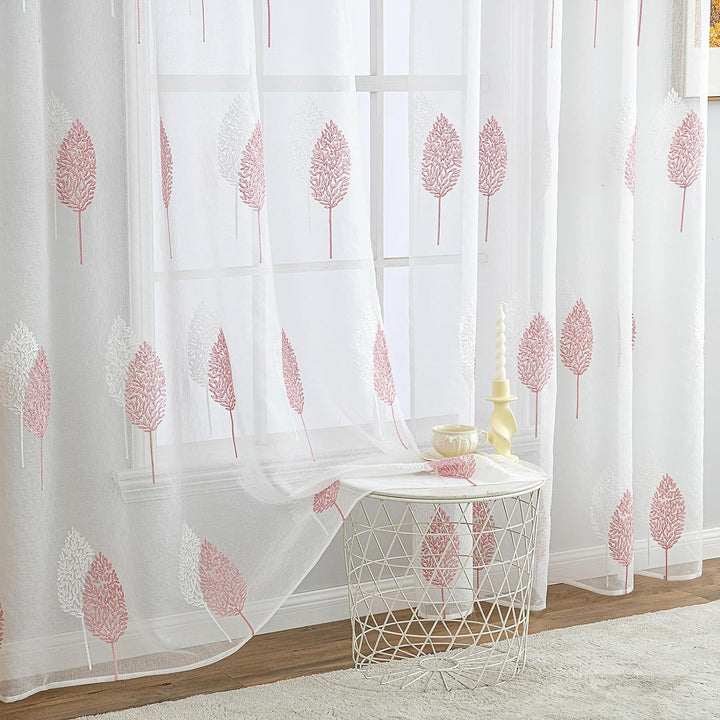 MIULEE Gardinen Transparent mit Rosa und Weiss Blätter Muster, Ösen Gardinen 260 cm Hoch, Modern Gar