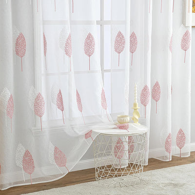 MIULEE Gardinen Transparent mit Rosa und Weiss Blätter Muster, Ösen Gardinen 260 cm Hoch, Modern Gar