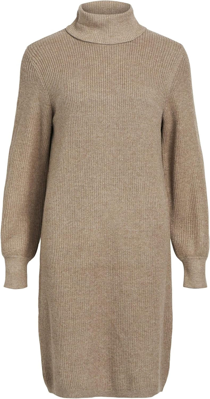 Object Damen Objmalena L/S Roll Neck Dress Noos Kleid XS Fossil/Detail:melange, XS Fossil/Detail:mel
