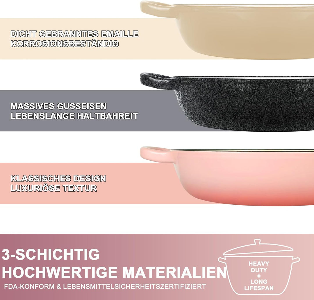 Gusseisen Topf Brot Backen,5,7L Bräter Emaille Schmortopf mit Deckel und Griffen,26 cm Dutch Oven,Br