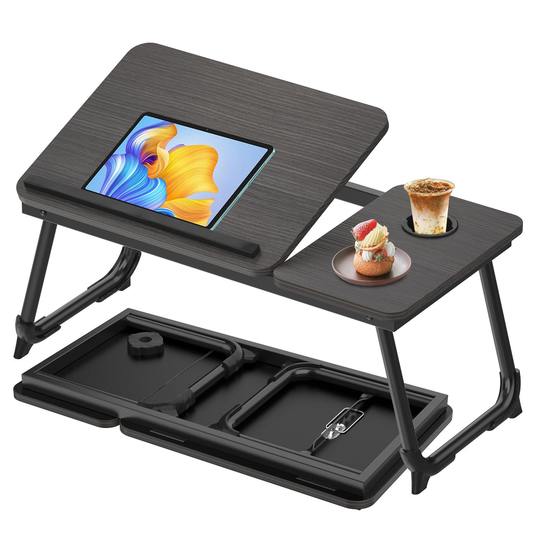 Soontrans Laptoptisch 63x27x33CM, Laptop Tisch mit Winkelverstellbar und Cup Slot, MDF, Betttisch mi