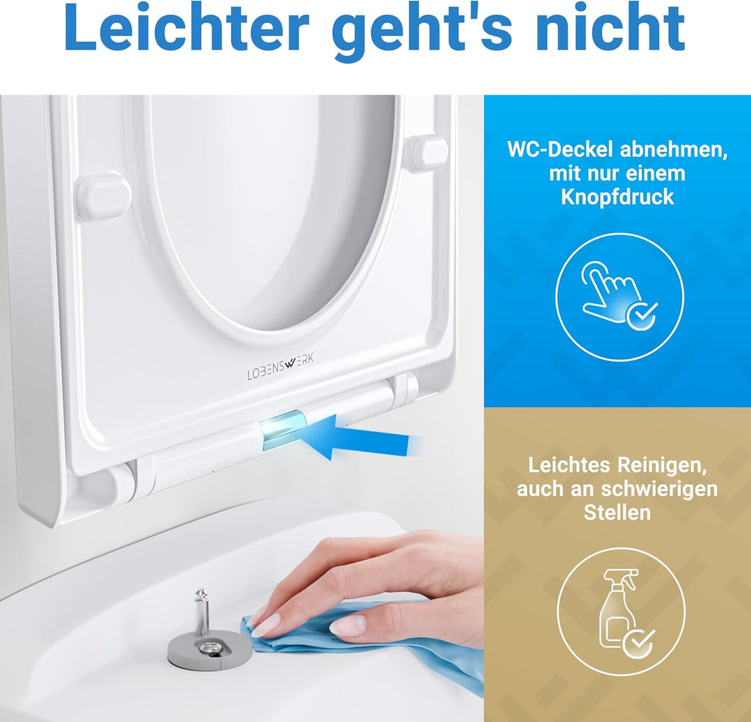 LOBENSWERK Toilettendeckel D Form [KURZ] einfache Montage | Klodeckel mit Absenkautomatik | Toilette