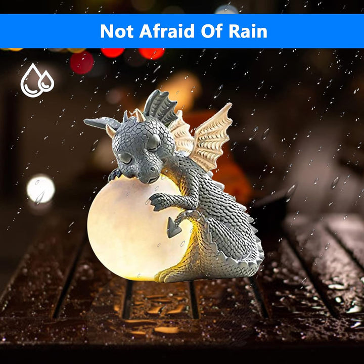 Dekofigur Drache mit Rundes Licht, Drachen Figuren Gartendeko für Draussen, Deko Drache Gartendrache