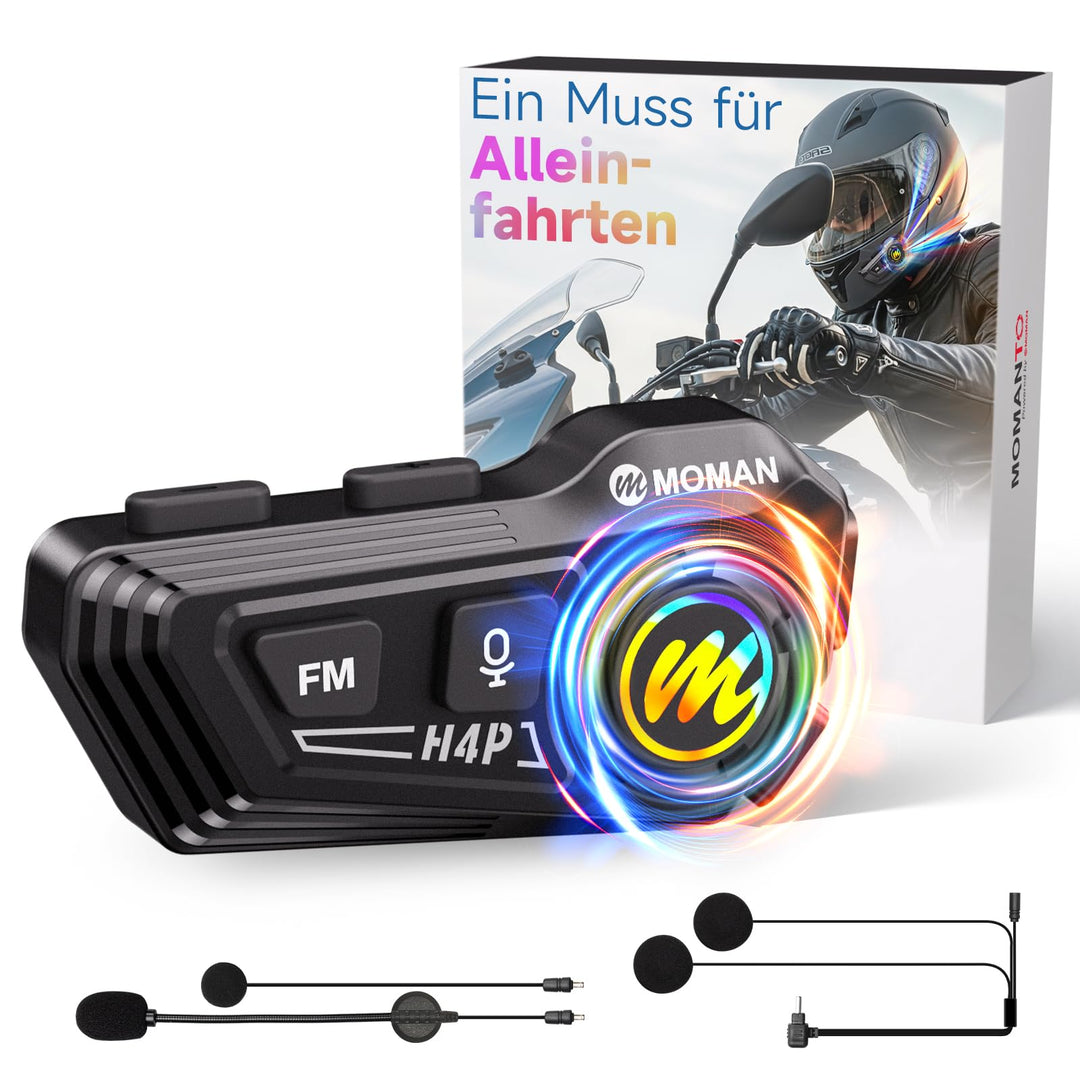 Moman RS-H4P Motorrad Helm Headset – BT 5.1, Hi-Fi Lautsprecher, Doppelte Geräuschreduzierung, RGB,