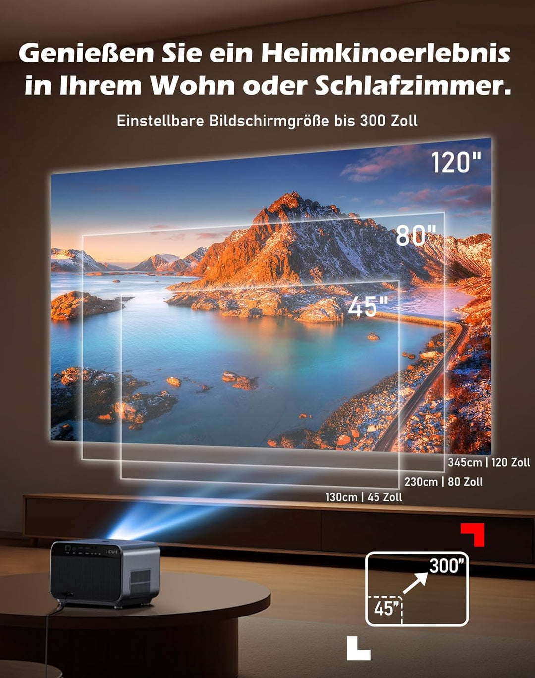 VGKE Beamer 4k Heimkino [Kompatibel mit Netflix & Dolby Audio] 1100 ANSI Projektor Full HD 1080p, Au