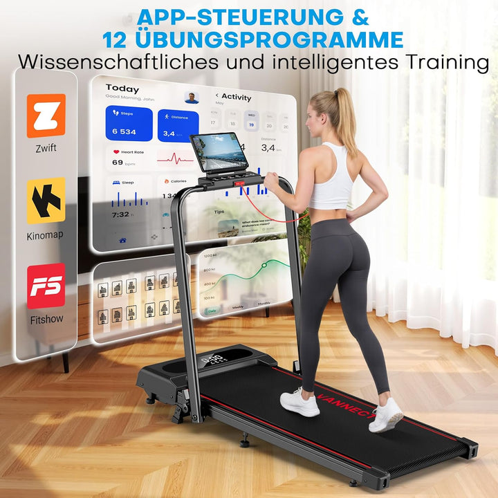 Laufband für Zuhause, VANNECT Walking Pad, 1-12 km/h Klappbares Laufband mit 9% Steigung, Ultra-Leis