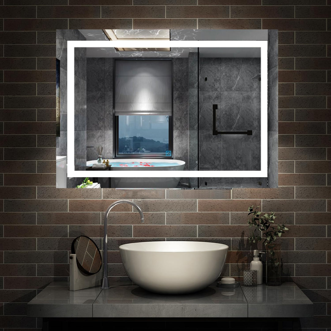 Aica Sanitär Spiegel mit Beleuchtung 70×50cm 3 Lichfarbe dimmbar Memory Wand/Touchschalter Beschlagf