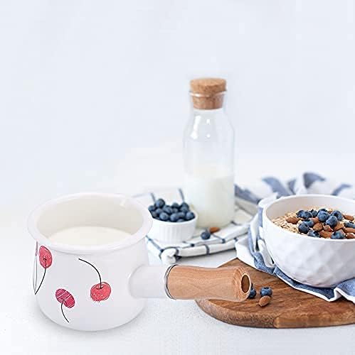 Emaillemilch Pfanne, Mini -Butter -Hitze 4 Zoll 17 Unzen Email Topf kleines Kochgeschirr mit Holzgri