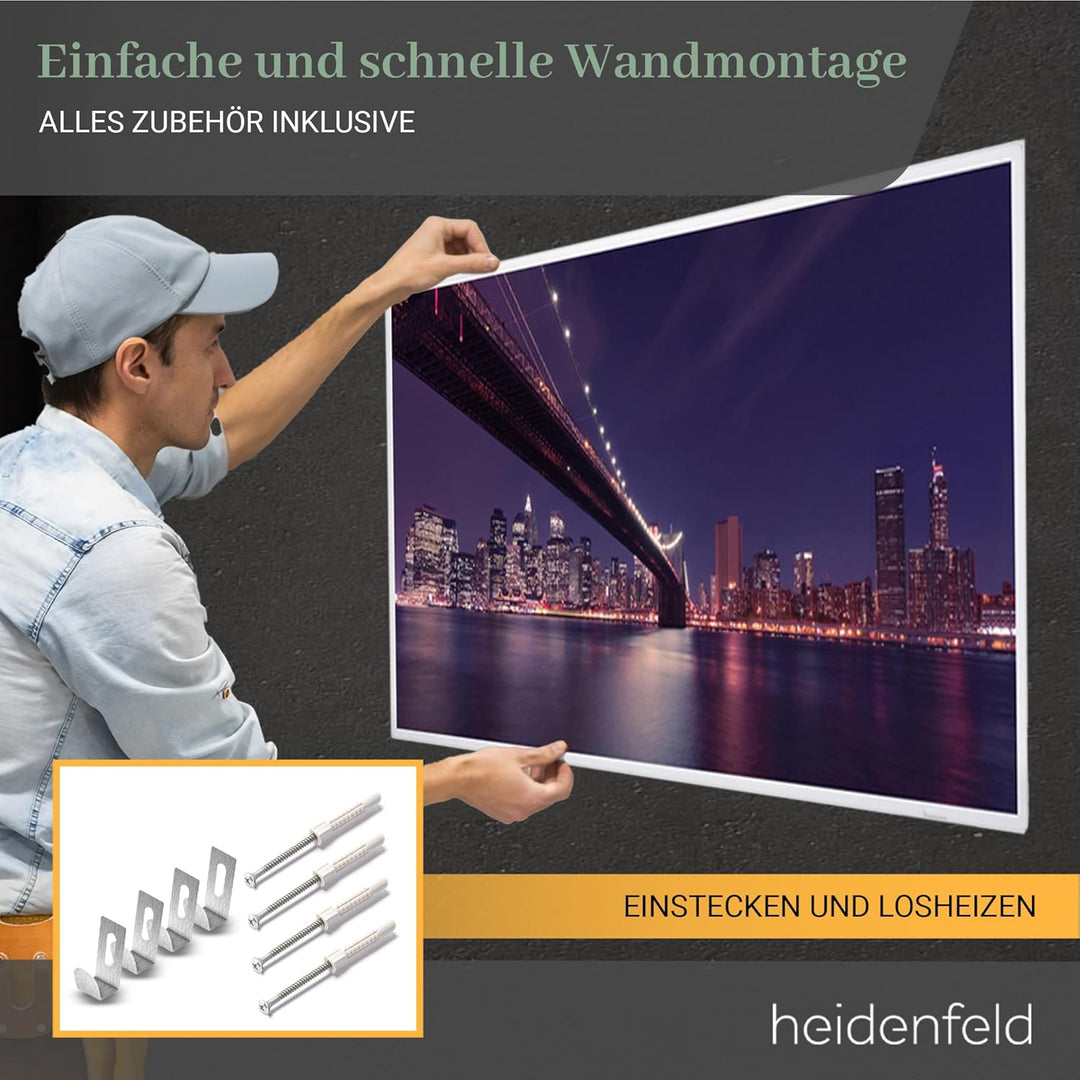 Heidenfeld Infrarotheizung HF-HP105 | 𝟭𝟬 𝐉𝐀𝐇𝐑𝐄 𝐆𝐀𝐑𝐀𝐍𝐓𝐈𝐄 - 1000 Watt - Bis 25 m² - Infrarot Heizkörpe