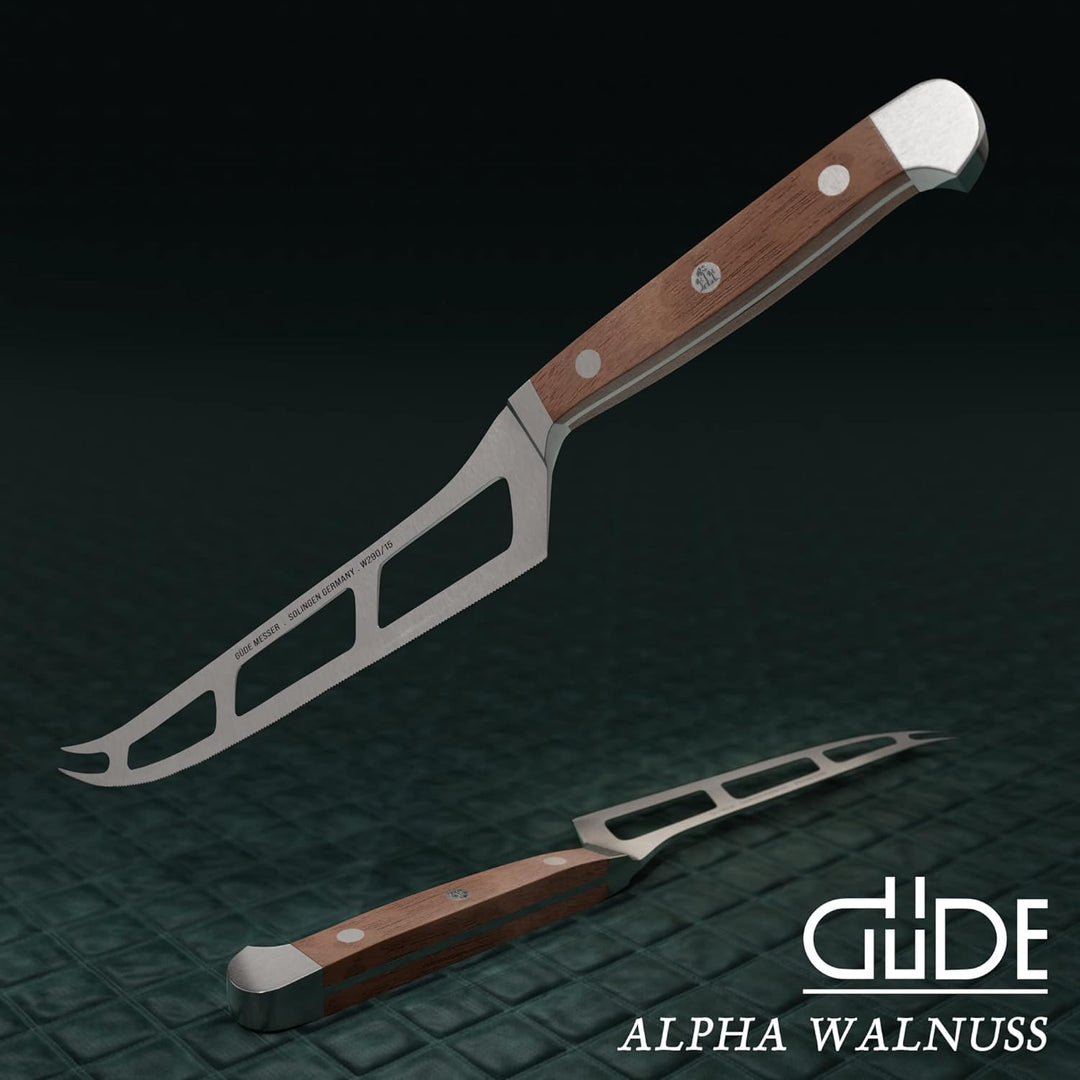GÜDE Solingen - Weichkäsemesser Käsemesser geschmiedet, 15 cm, Walnussholz, ALPHA WALNUSS, Doppelkro