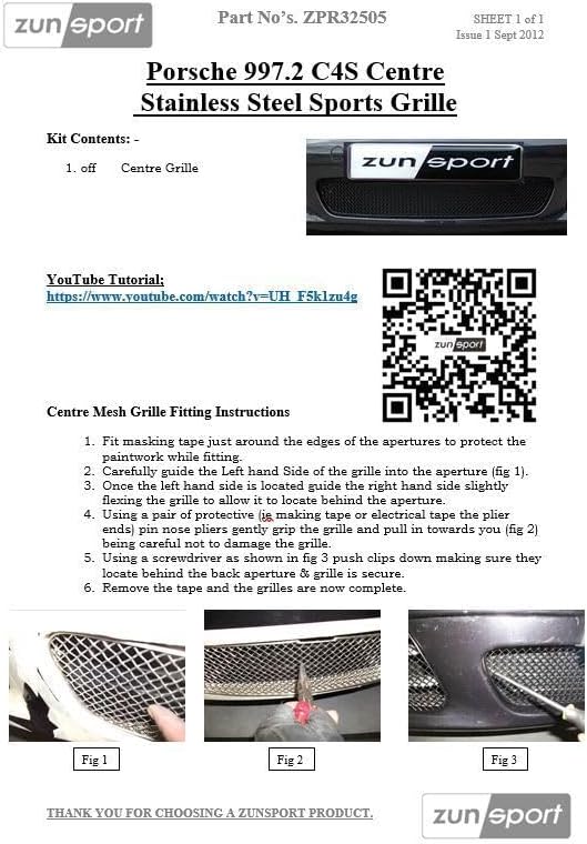 Zunsport Kompatibel mit Porsche Carrera 997.2 C2 + C2S – vorderer Grillsatz - Schwarz (2009-2012)