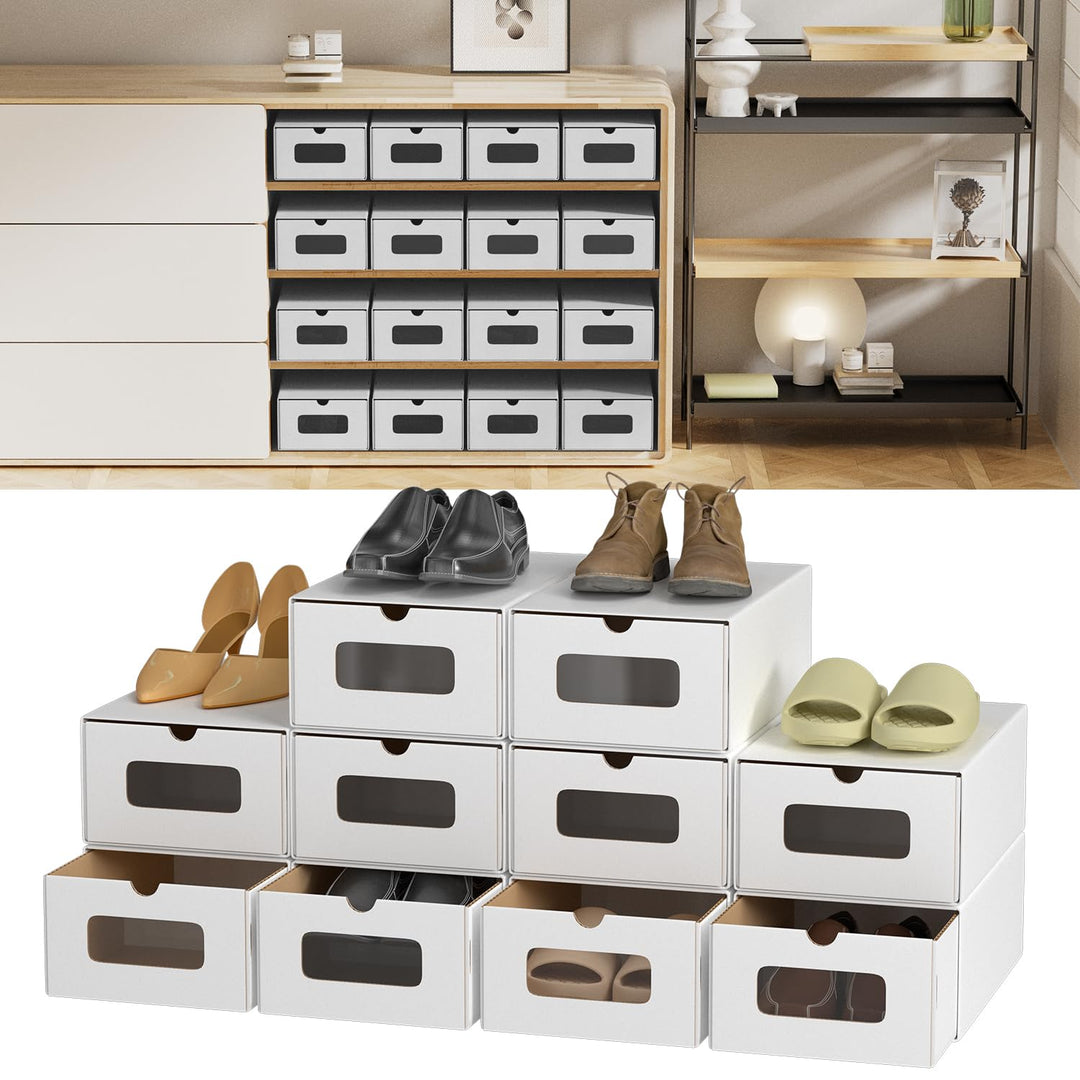Aufbewahrungsboxen mit Sichtfenster & Schublade, 10er Set, 33x30x35 cm, Stapelbare Schuhkartons aus