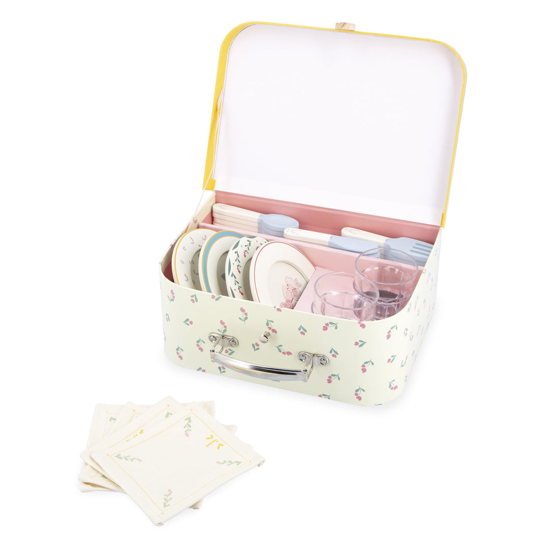 Janod - Valisette Dinette Holz - Picknickset für Kinder - Für 4 Personen - 25 Teile - Valisette aus