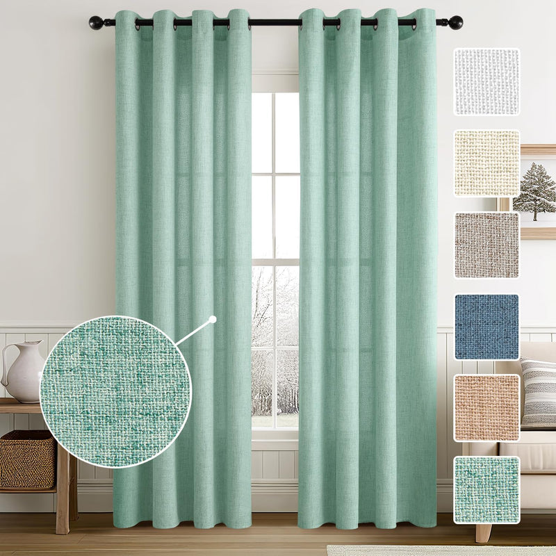 MIULEE Leinen Vorhänge mit Leinen Ringe Effekt Wohnzimmer Modern Semi-transparent Voile Vorhang Natu