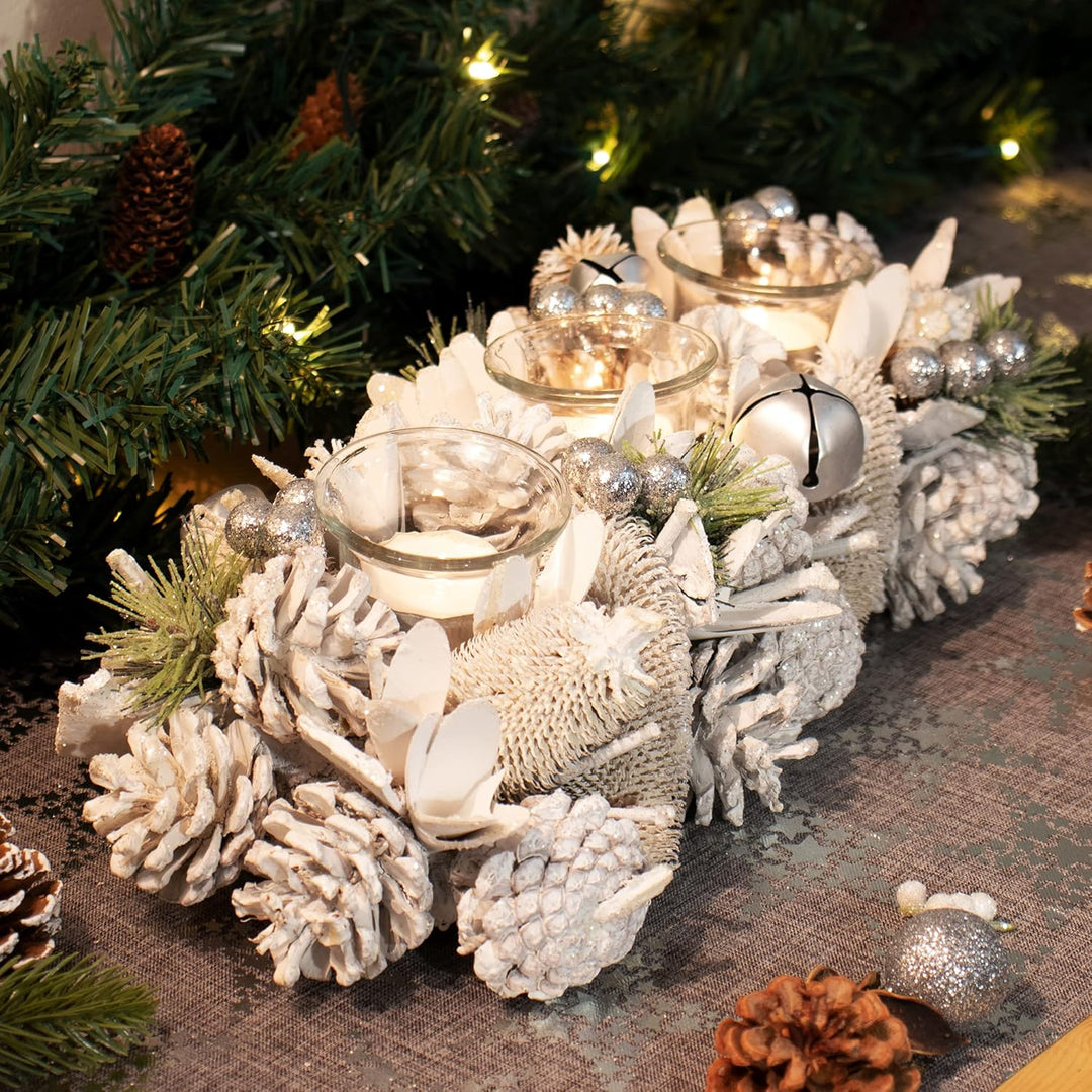 com-four® Teelichthalter - dekorativer Kerzenständer für Weihnachten und Herbst - Kerzenhalter mit n