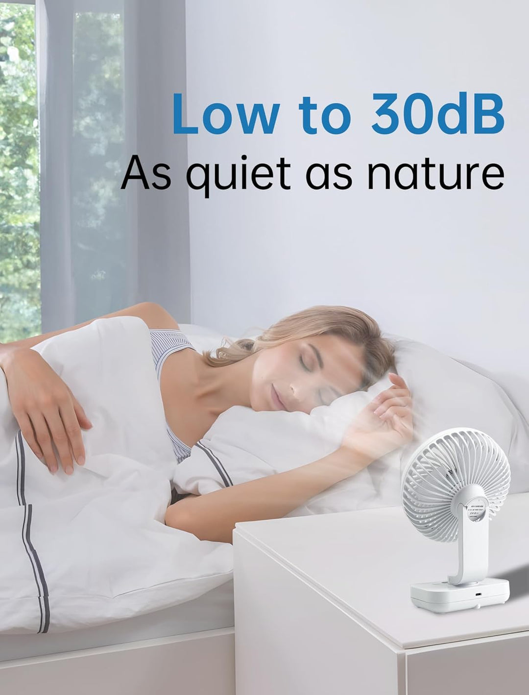 Mini Ventilator Oszillierend Ultra Leise, 4000mAh Akku Klein Tischventilator(4-13h), 4 Geschwindigke