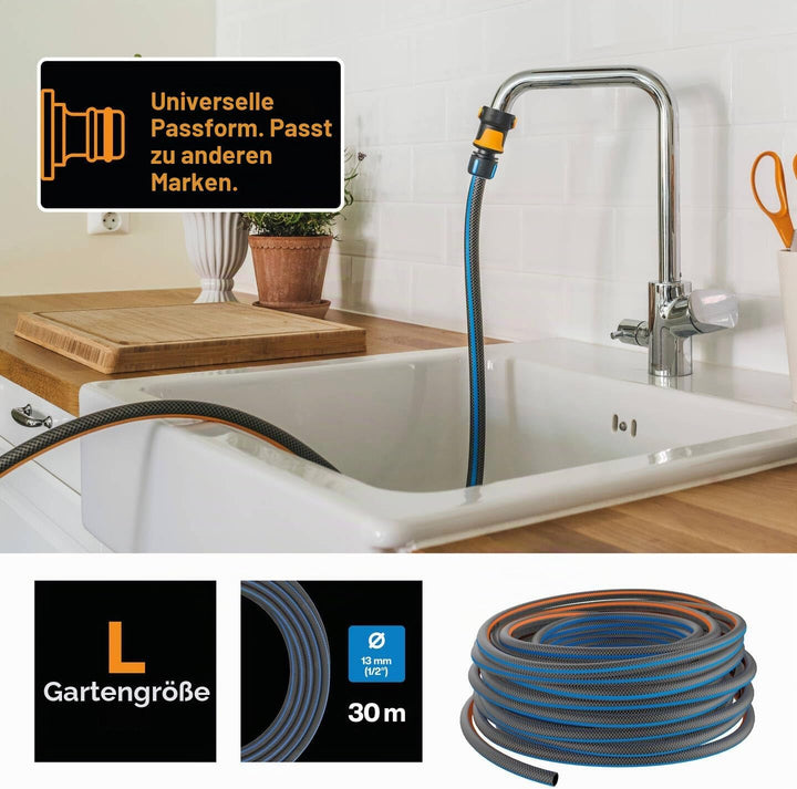 Fiskars Wasserschlauch L, UV-geschützt, Druckgeprüft, Verwindungssteifigkeit Stufe 4 (von 5), 30 m,