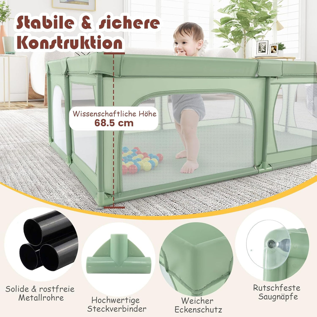 GOPLUS Baby Laufstall mit 50 Spielbällen, Krabbelgitter für Kleinkinder & Säulinge, Laufgitterzelt m