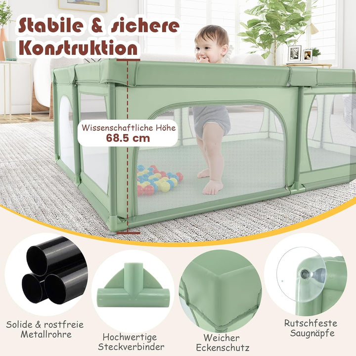 GOPLUS Baby Laufstall mit 50 Spielbällen, Krabbelgitter für Kleinkinder & Säulinge, Laufgitterzelt m