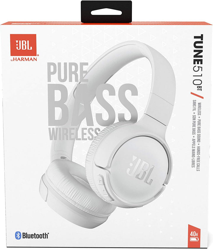 JBL Tune 510BT Kabellose On-Ear-Kopfhörer mit Purebass Sound, Weiss